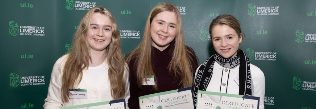 BT Young Scientist winners and TECS entrants (left to right) Saoirse Murphy, Ciara Murphy and Laoise Murphy at the TECS Awards in the University of limerick.